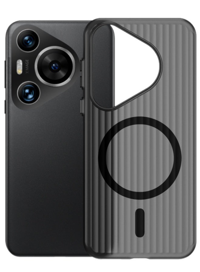 حافظة هواوي بورا 70 تدعم الشحن المغناطيسي، حافظة حماية بلورية رفيعة للغاية، [لا تصفر] [مقاومة للصدمات] [مضادة للسقوط] غطاء هاتف نحيف بتصميم مخطط لهاتف هواوي بورا 70، أسود - Image 1